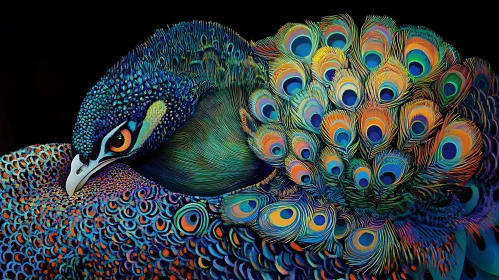 Colorful Peacock Feathers Close-Up