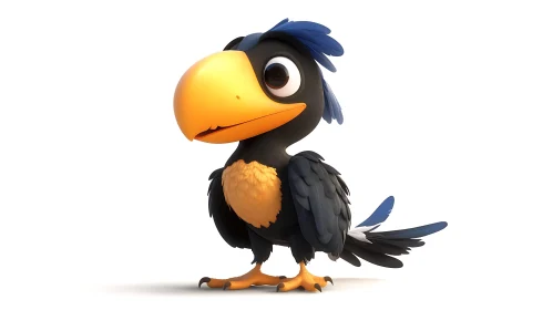 Cute Cartoon Bird with Yellow Beak