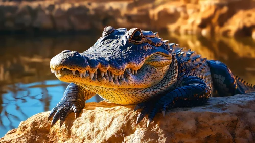 Crocodile on a Sunlit Rock