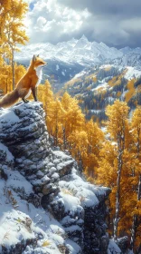 Fox Overlooking Autumn Mountains