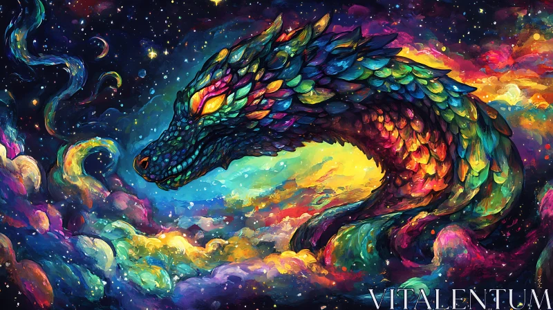 AI ART Rainbow Scaled Dragon Nebula Art