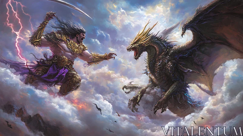 AI ART Warrior and Dragon Battle in the Sky