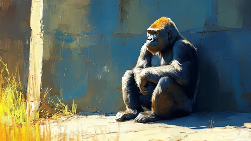 Solitary Gorilla in Thoughtful Reflection