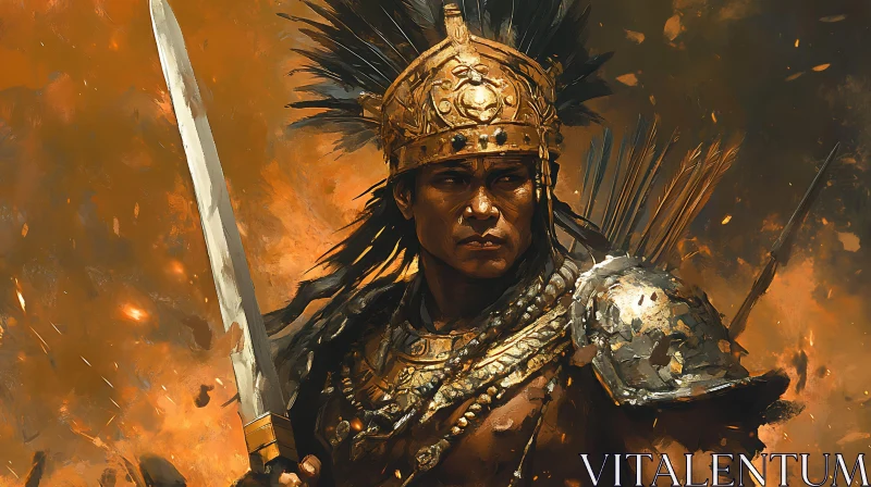 AI ART Golden Aztec Warrior with Sword