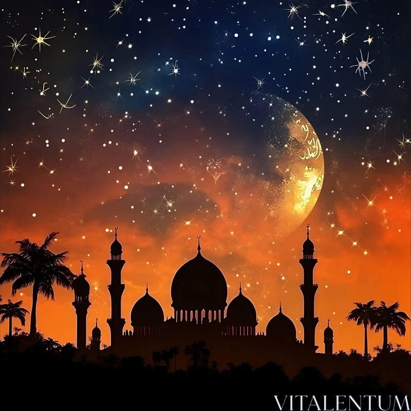 Mosque at Night Under the Stars AI Image