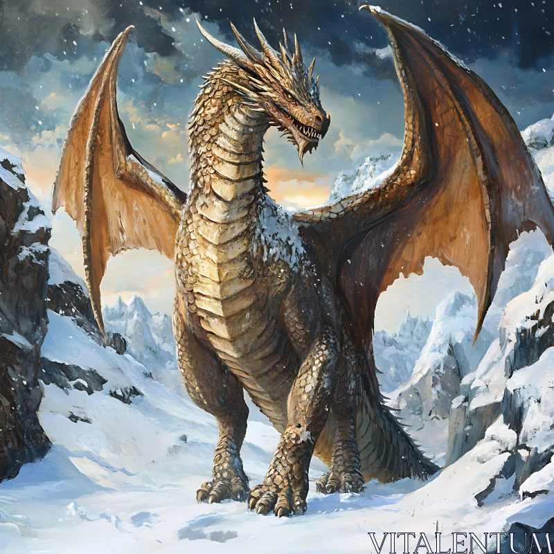 AI ART Winter Dragon Mountain Art