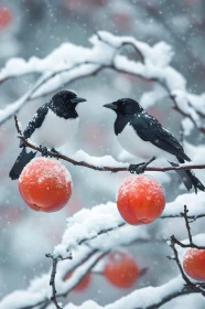 Winter Birds and Orange Fruits