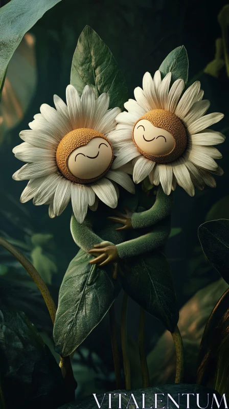 AI ART Floral Cartoon Characters Hugging