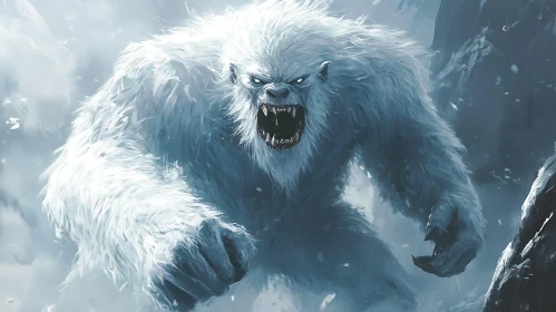 Angry Yeti Monster Roaring in the Mountains