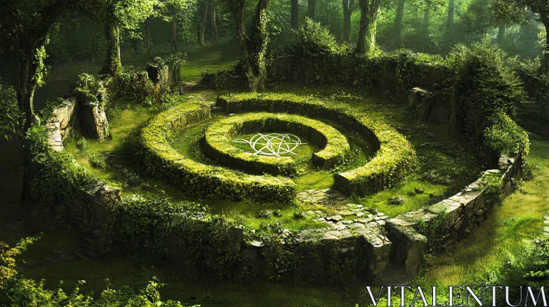 Green Forest Labyrinth with Pentagram AI Image