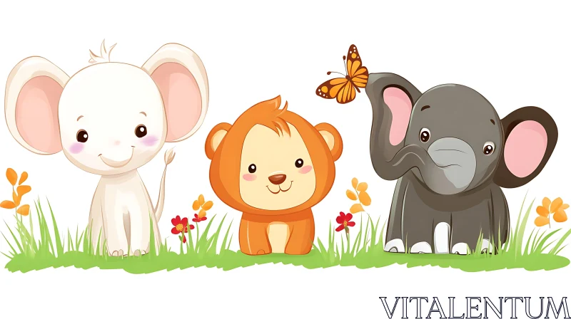 Adorable Animal Illustrations with Butterfly AI Image