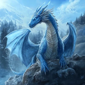 Azure Dragon Perched on Rocky Peak