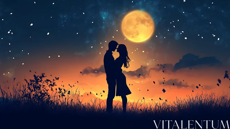 AI ART Moonlit Embrace: A Couple's Serenade