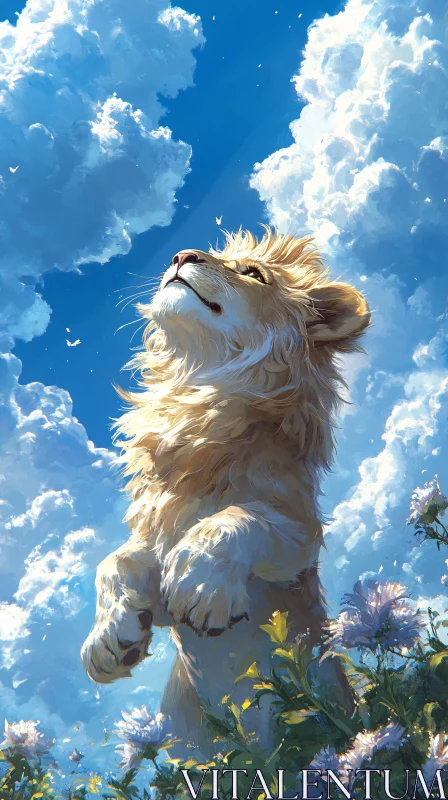 Lion Cub Amongst Clouds AI Image