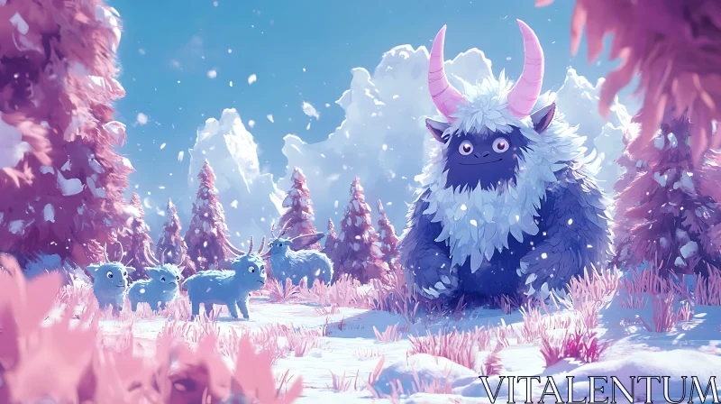 AI ART Pastel Winter Wonderland with Yeti and Friends