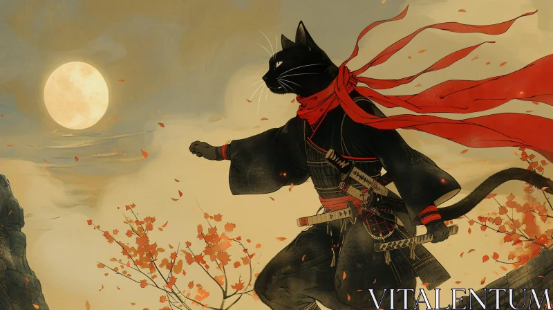 AI ART Feline Warrior in Ancient Japan