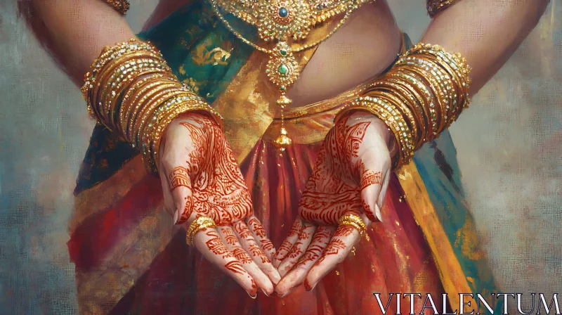 Woman Hands with Henna and Gold AI Image