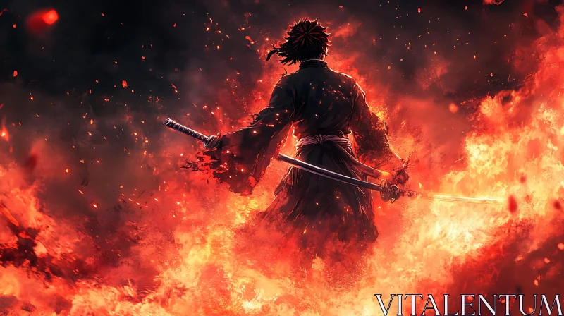 AI ART Swordsman in Flames Digital Art