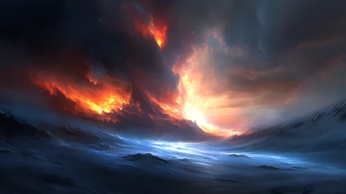 Inferno Sky Above Rugged Peaks