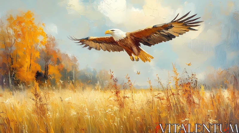 Eagle in Golden Autumn Landscape AI Image