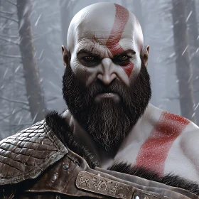 Bearded Man with Red Face Marking