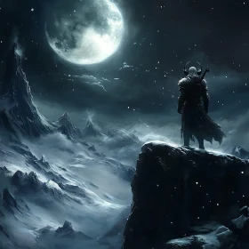 Moonlit Warrior on Snowy Mountain Top