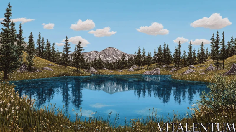 AI ART Peaceful Lake Scene with Mountain View