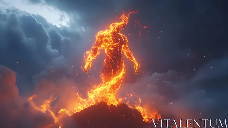 Mythical Fire Entity in the Clouds AI Image