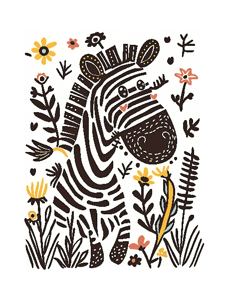 Playful Zebra Illustration with Flowers POD Design