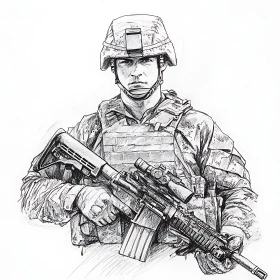 Monochrome Soldier Portrait with Rifle