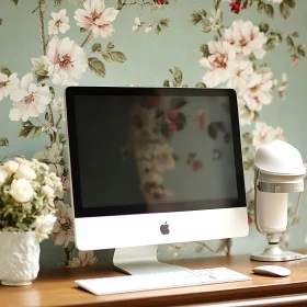 Minimalist Office Desk with Flowers