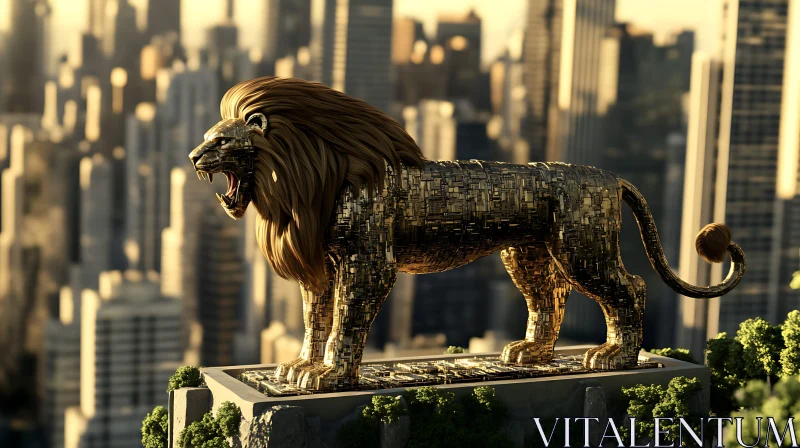 AI ART Urban Guardian: Golden Lion Art