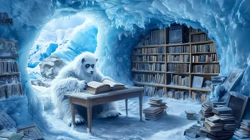 Snow Creature Reading a Book in Cave