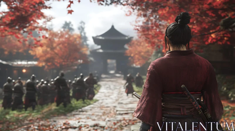 AI ART Warrior with Katana in Autumn