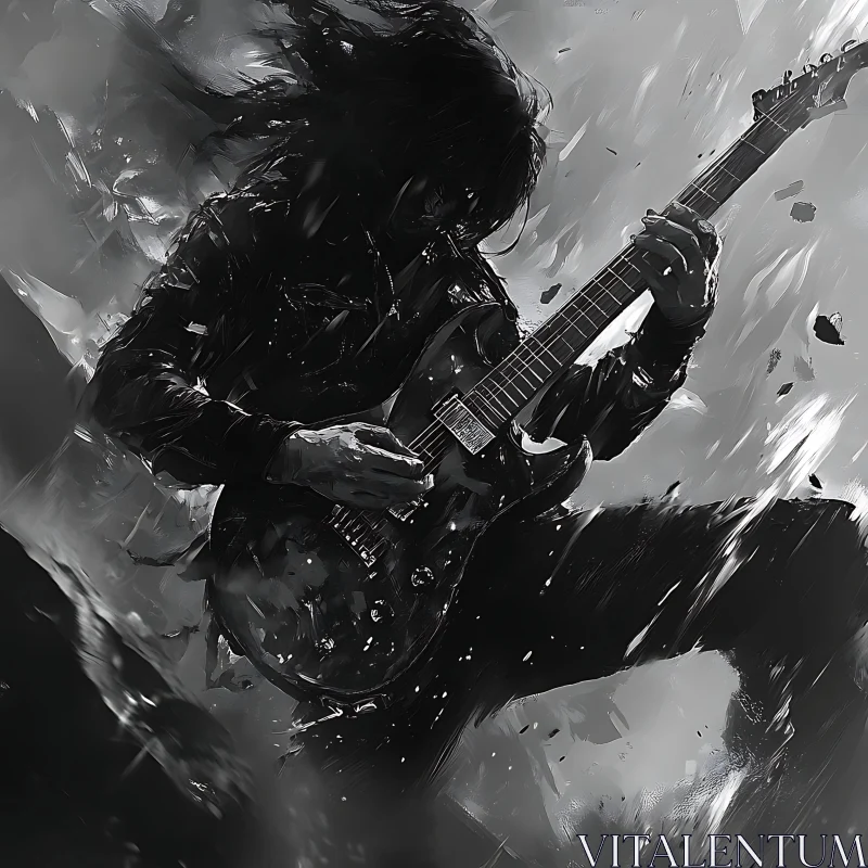 AI ART Monochrome Guitar Performance