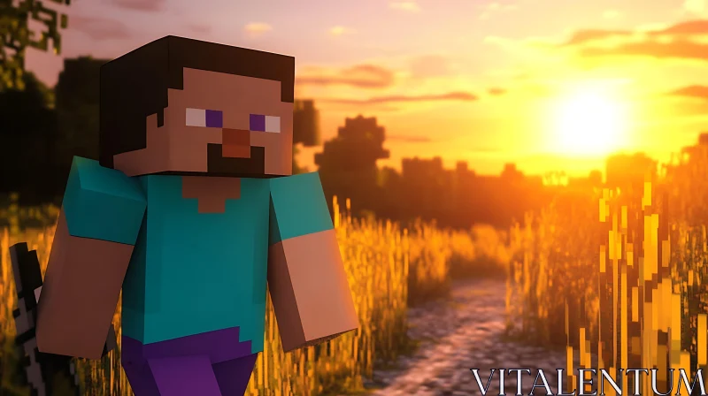 Blocky Sunset AI Image