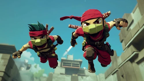 Animated Ninja Warriors Mid-Air