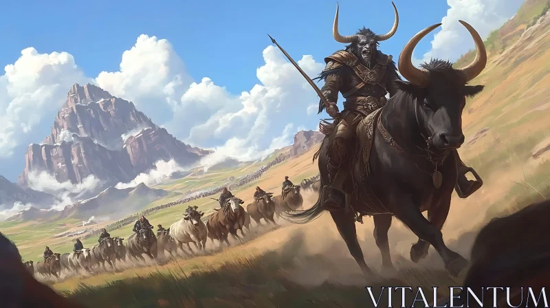 AI ART Minotaur Warrior Leading Army