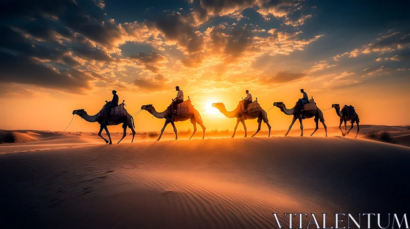 Desert Caravan at Sunset AI Image