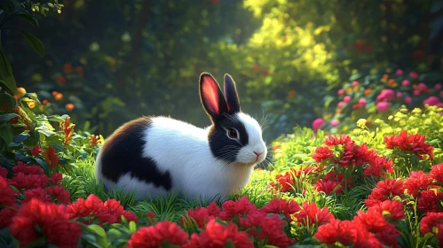 Adorable Rabbit Among Blossoms
