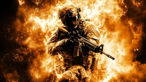 Soldier Engulfed in Flames: Action Portrait