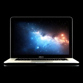 Laptop Displaying Cosmic Galaxy
