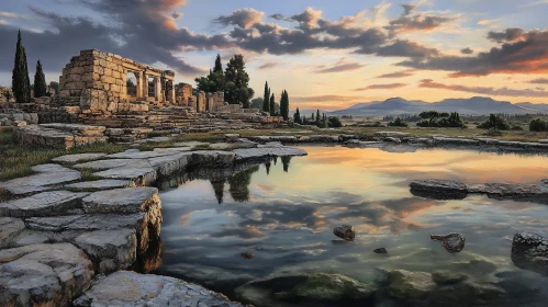 Ancient Ruins and Sunset Reflection