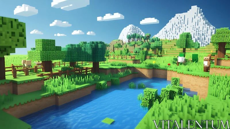 Minecraft Inspired Serene Landscape Art AI Image