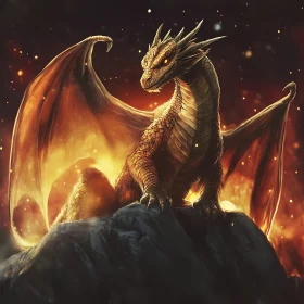 Golden Scaled Dragon on Stone Ledge