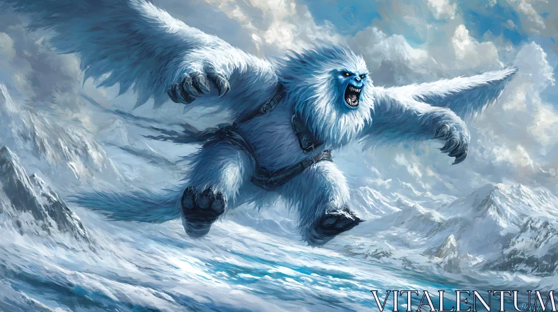 AI ART Snowy Mountain Leaping Yeti