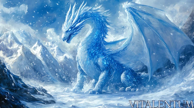 AI ART Frozen Dragon Perched on Snowy Peaks