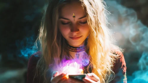 Enchanting Woman Holding Magical Light