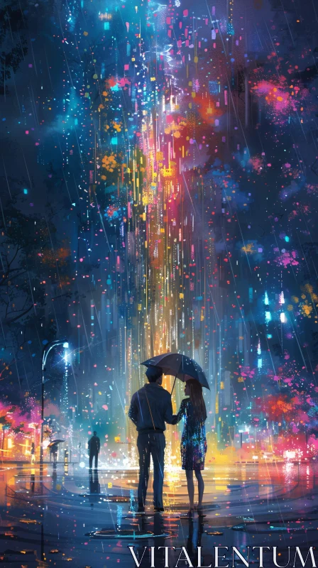 Couple in City Rain Art AI Image