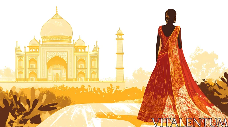 Indian Woman in Saree at Taj Mahal AI Image